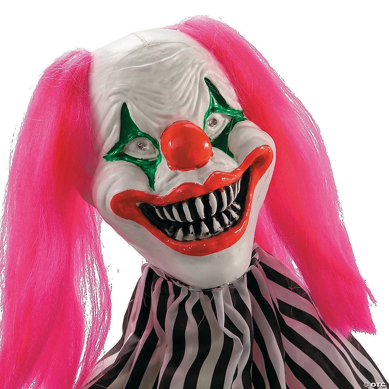 35 1/2" Animated Standing Clown with Pink Hair & Leather Shoes Halloween Decoration