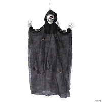 35 1/2" Hanging Light-Up Skeleton with Hooded Black Cloak Halloween Decoration