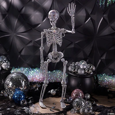 35 1/2" Hanging Silver Skeleton with Multicolor Jewelry Halloween Decoration