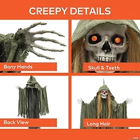 35 1/2" Light-Up Hanging Long Hair Skeleton Reaper Halloween Decoration