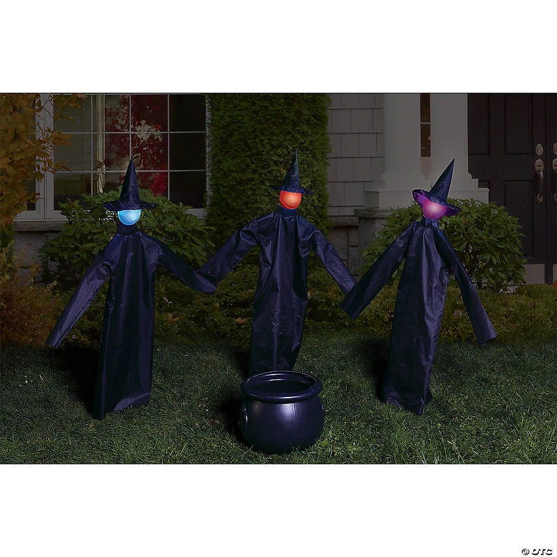 36" Witty Witches with Cauldron Decoration - Set of 3