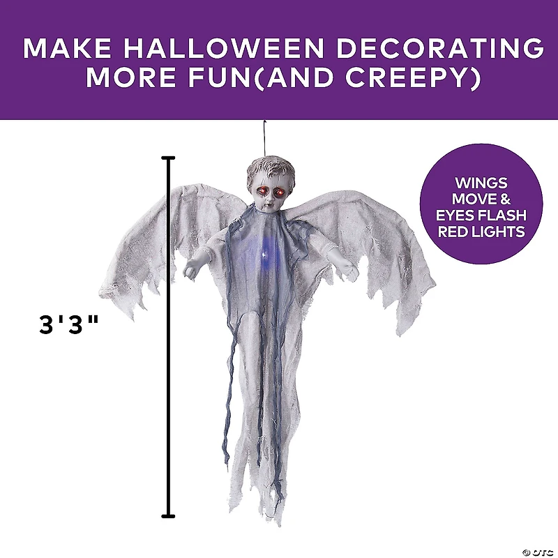 39 1/4" Animated Hanging Light-Up Angel Halloween Decoration