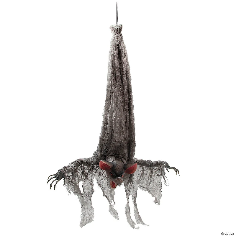 39 1/4" Animated Hanging Light-Up Upside-Down Gray Bat Halloween Decoration