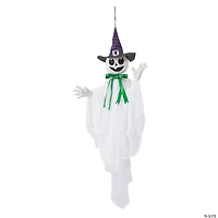 39 1/4" Animated Hanging Smiling Ghost with Witch Hat & Bow Halloween Decoration