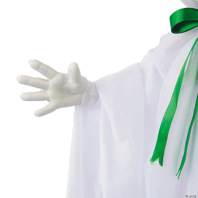 39 1/4" Animated Hanging Smiling Ghost with Witch Hat & Bow Halloween Decoration