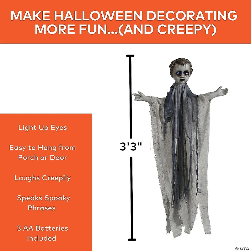 39 1/4" Animated Light-Up Hanging Gray Angel Halloween Decoration