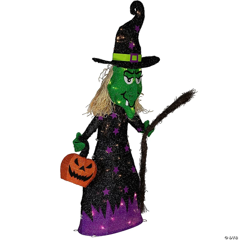 39" LED Lighted Witch with Broom Outdoor Halloween Decoration