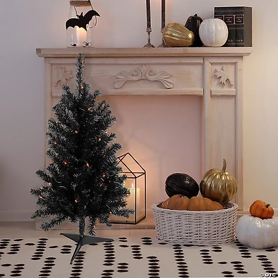 3ft Pre-Lit Black Noble Spruce Artificial Halloween Tree  Orange Lights