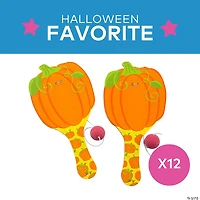 4 1/2" x 9" Halloween Pumpkin Wood Paddle Ball Games - 12 Pc.
