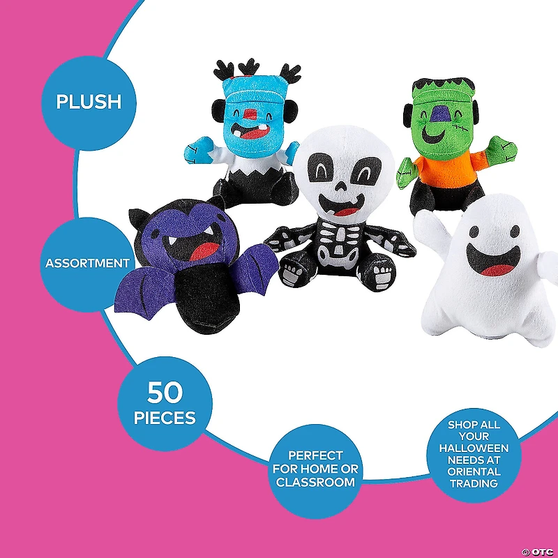 4 3/4" - 6 1/4" Bulk 50 Pc. Halloween Character Stuffed Toy Assortment