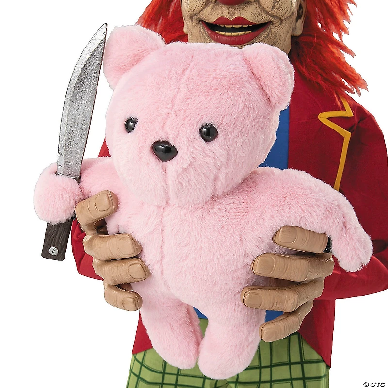 4 Ft. Animated Creepy Clown with Pink Bear Halloween Decoration