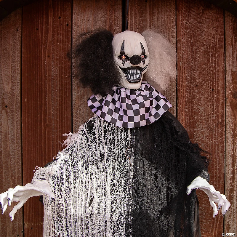 4 Ft. Hanging Animated Black & White Clown Halloween Decoration