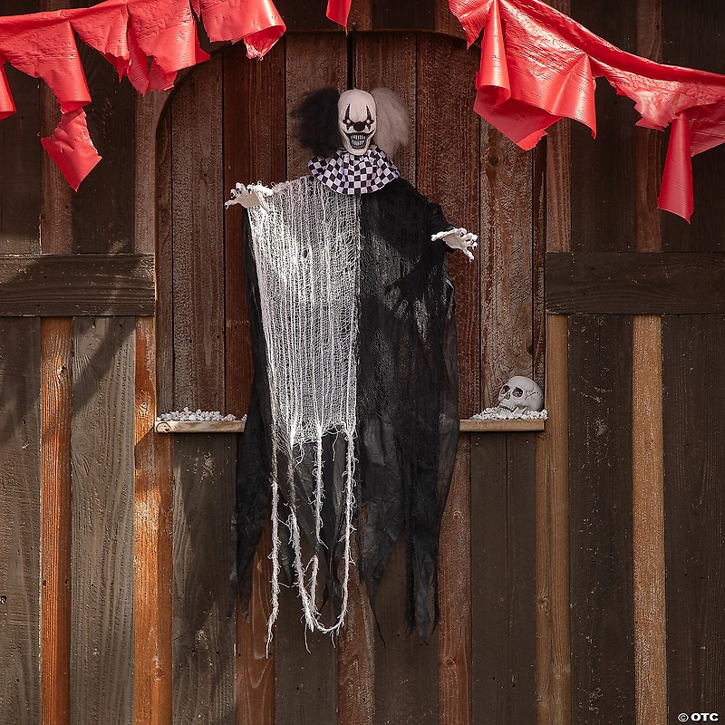 4 Ft. Hanging Animated Black & White Clown Halloween Decoration