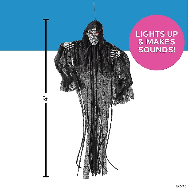 4 Ft. Hanging Animated Black Skeleton Reaper Halloween Decoration