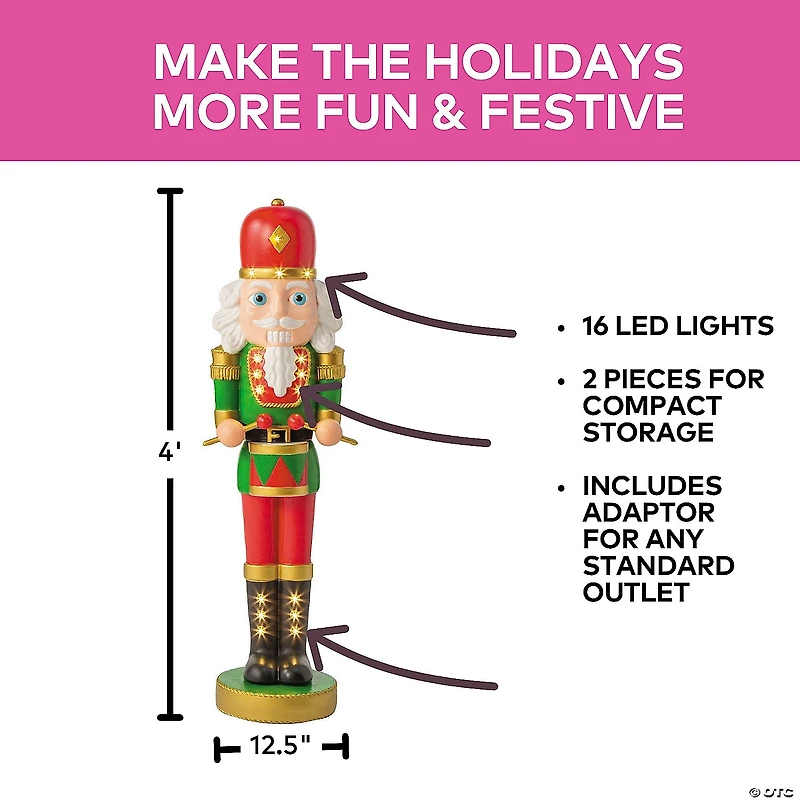 4 Ft. Light-Up Nutcracker with Drumsticks Christmas Decoration