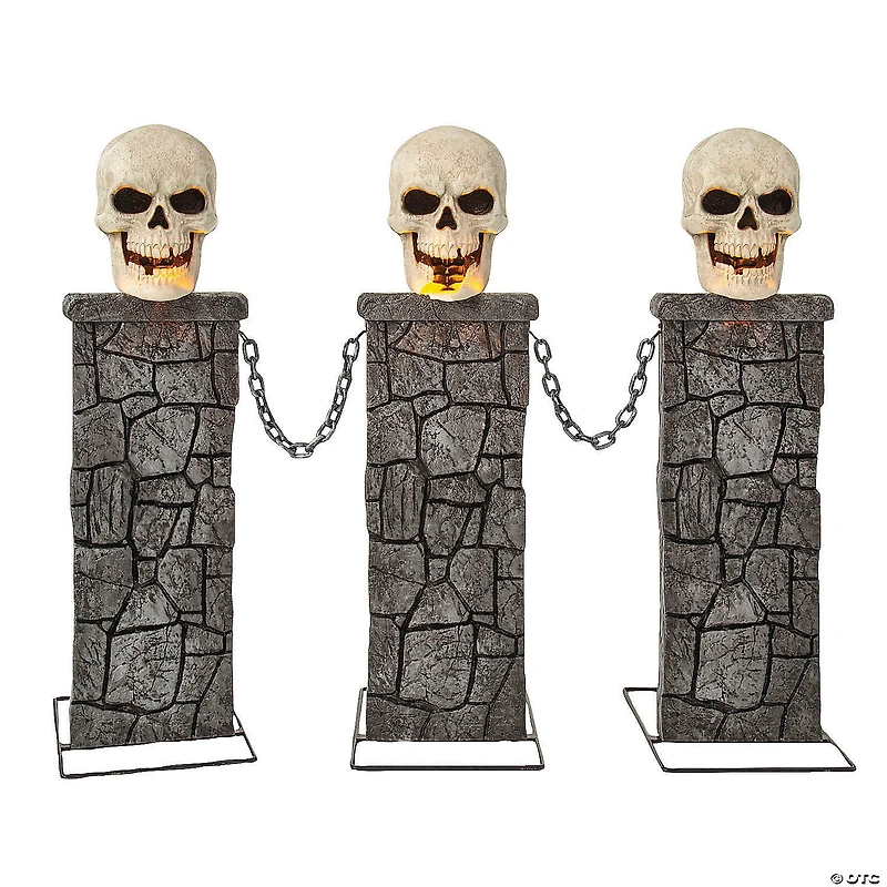 4 Ft. x 3 Ft. Light-Up Skull Pedestal Fence with Chains Halloween Decoration