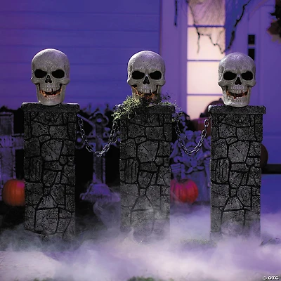 4 Ft. x 3 Ft. Light-Up Skull Pedestal Fence with Chains Halloween Decoration
