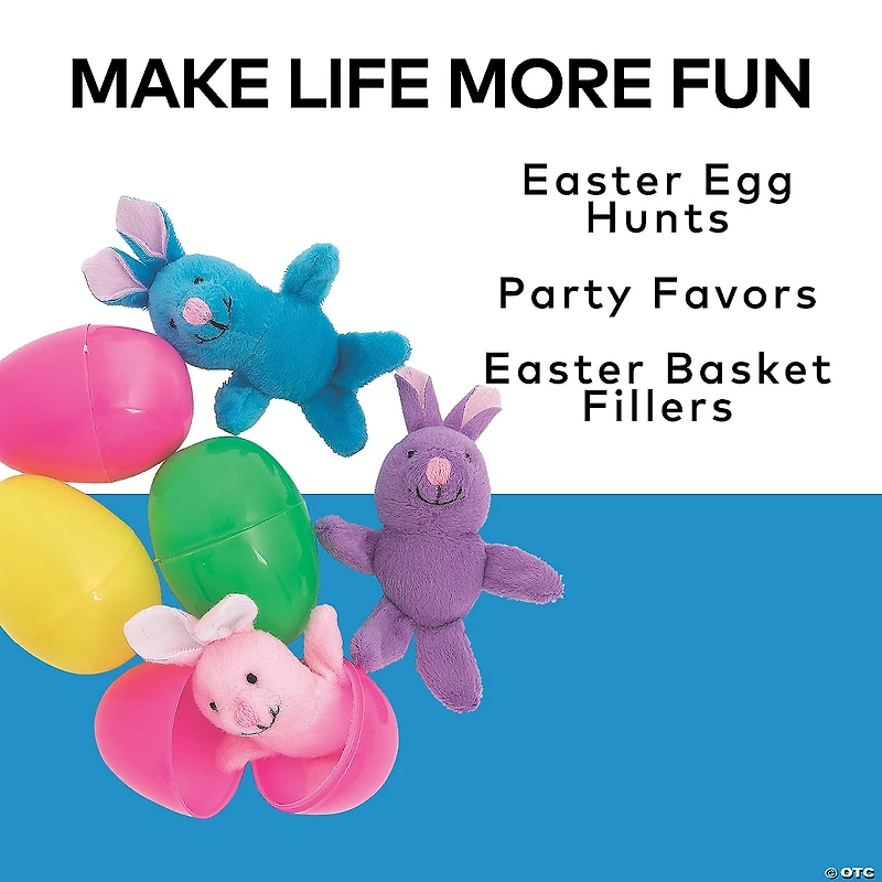 4" Mini Bright Stuffed Bunny-Filled Plastic Easter Eggs - 12 Pc.