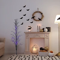 4' Pre-Lit Black Cascade Outdoor Halloween Twig Tree  Purple Lights