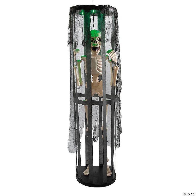 40" Animated Light-Up Skeleton in a Shaking Cage Halloween Decoration