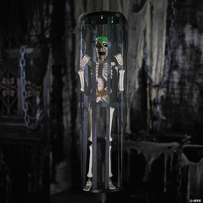 40" Animated Light-Up Skeleton in a Shaking Cage Halloween Decoration