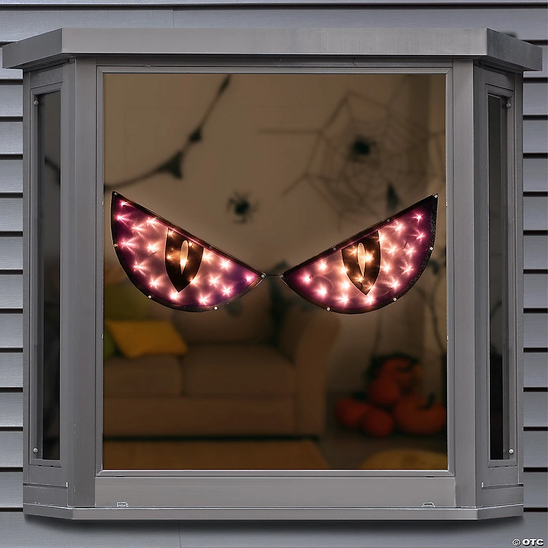 42" Lighted Purple and Black Eyes Halloween Window Silhouette Decoration