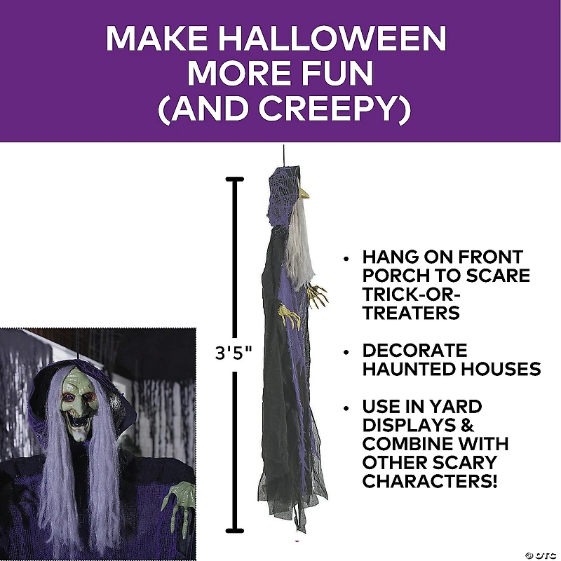 43 1/4" Hanging White-Haired Witch Halloween Decoration