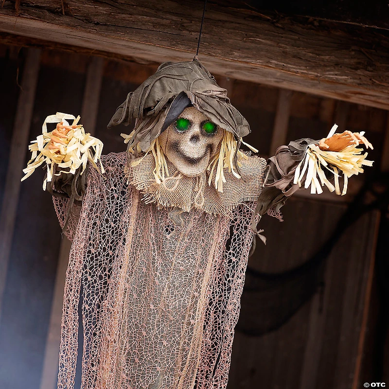 43 1/4" x 70 3/4" Light-Up Hanging Skeleton Scarecrow Halloween Decoration
