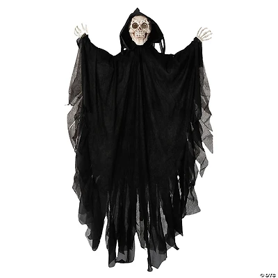 47 1/4" Animated Hanging Skeleton Reaper with Black Cloak Halloween Decoration