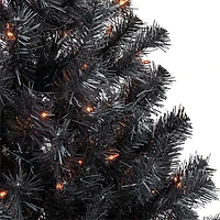 4ft Pre-Lit Black Noble Spruce Artificial Halloween Tree  Orange Lights