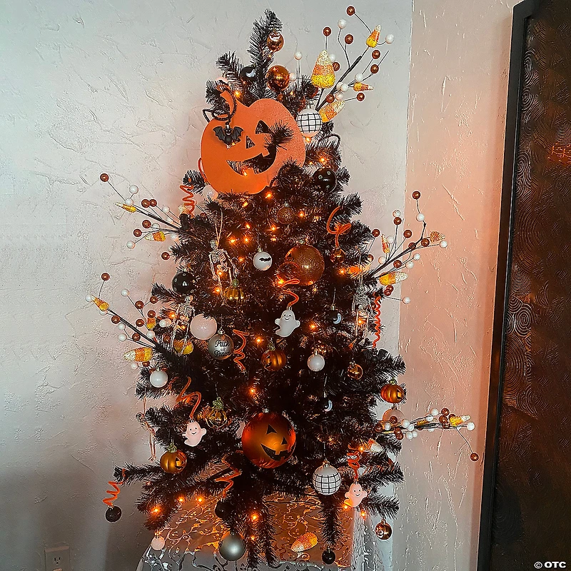 4ft Pre-Lit Black Noble Spruce Artificial Halloween Tree  Orange Lights
