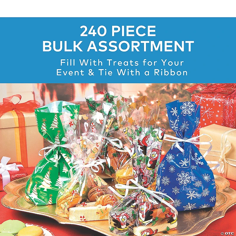 5 1/2" x 11" Mega Bulk 240 Pc. Christmas Cellophane Bag Assortment