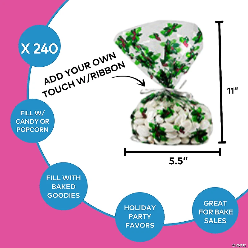 5 1/2" x 11" Mega Bulk 240 Pc. Christmas Cellophane Bag Assortment