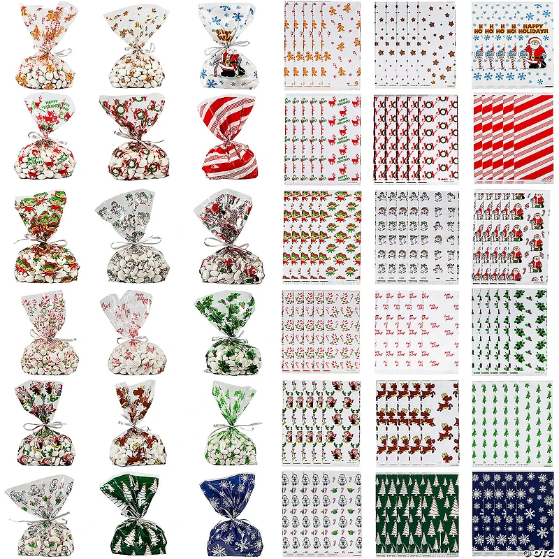 5 1/2" x 11" Mega Bulk 240 Pc. Christmas Cellophane Bag Assortment