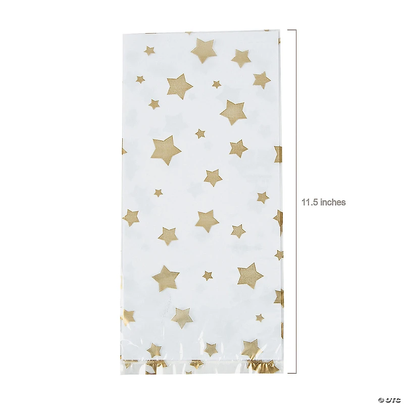 5 1/2" x 12" Gold Star Cellophane Treat Bags - 12 Pc.