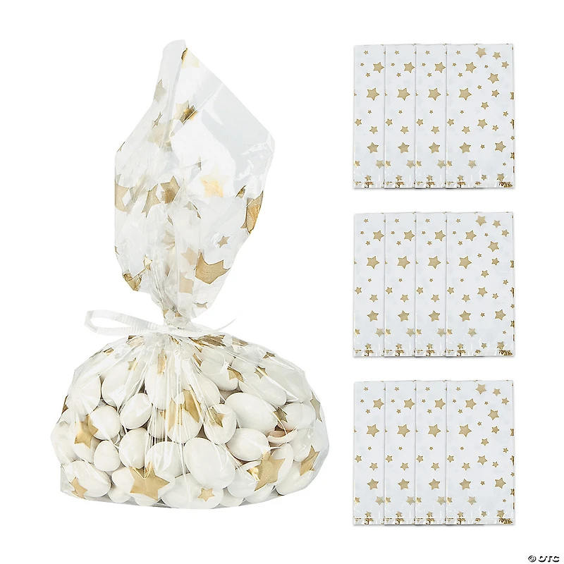 5 1/2" x 12" Gold Star Cellophane Treat Bags - 12 Pc.