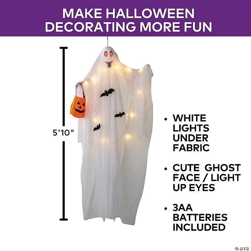 5 Ft. 10 3/4" Hanging Light-Up Ghost with Pumpkin Bag Halloween Decoration
