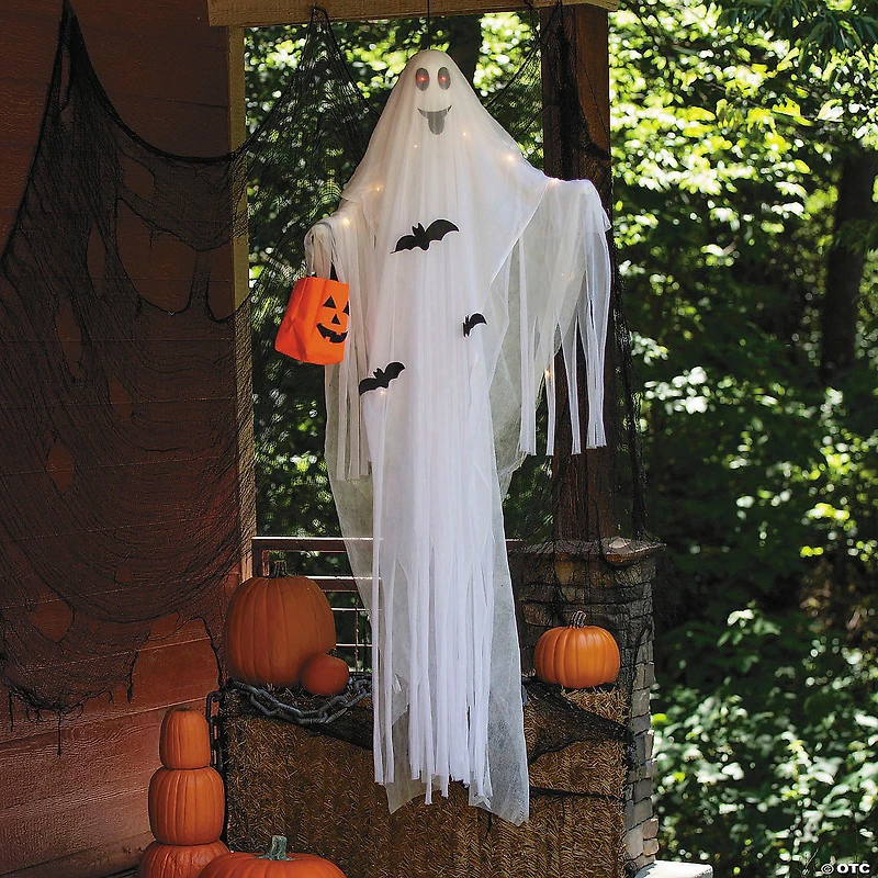 5 Ft. 10 3/4" Hanging Light-Up Ghost with Pumpkin Bag Halloween Decoration