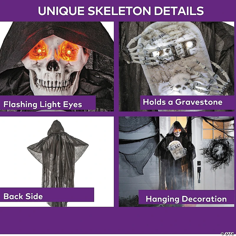 5 Ft. 2" Sonic Hanging Skeleton Reaper with Tombstone Halloween Decoration