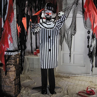 5 Ft. 6 3/4" Animated Standing Black & White Pop-Up Jaw Clown Halloween Decoration