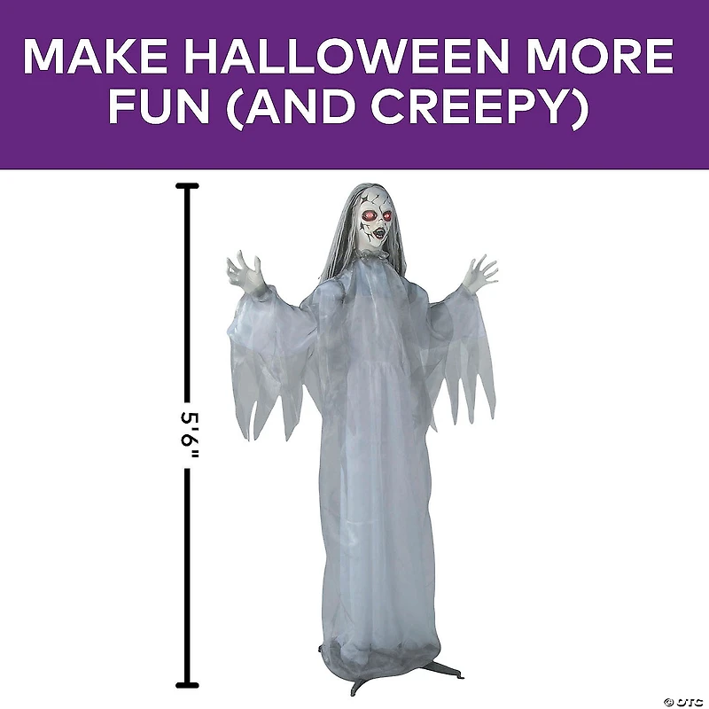 5 Ft. 6" Animated Standing Cracked Face Woman Halloween Decoration