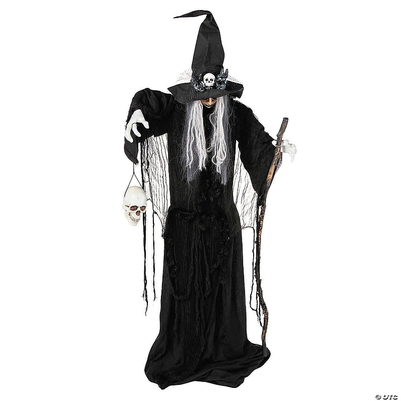 5 Ft. 6" Animated Standing Witch with Skull & Walking Stick