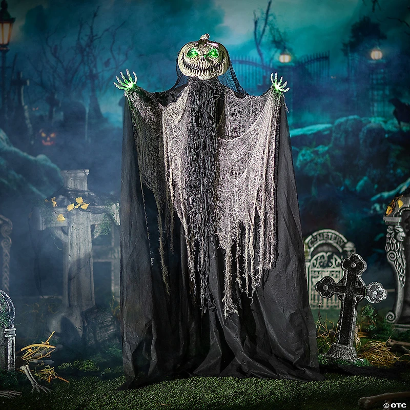 5 Ft. 6” Green Light-Up Standing Pumpkin Man Halloween Decoration