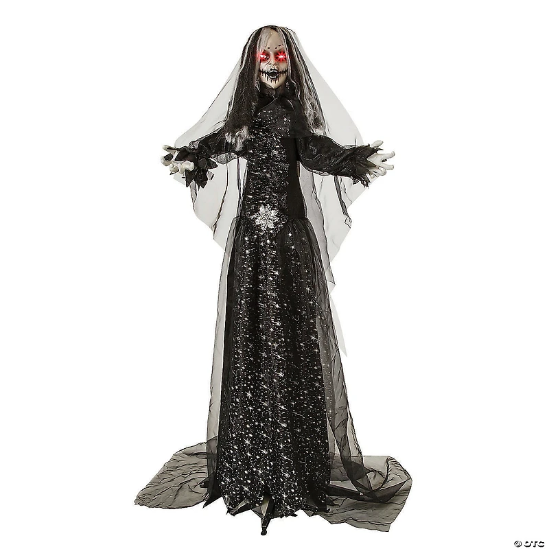 5 Ft. 6" Standing Animated Bride with Black Dress Halloween Decoration