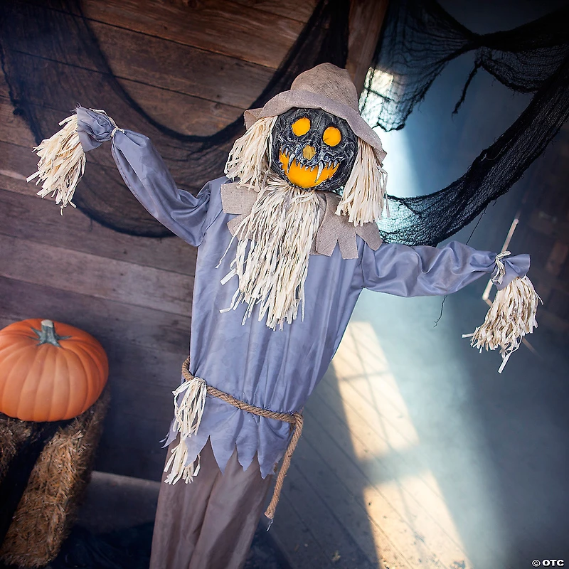 5 Ft. 6" Standing Animated Ghoulish Pumpkin Scarecrow Halloween Decoration