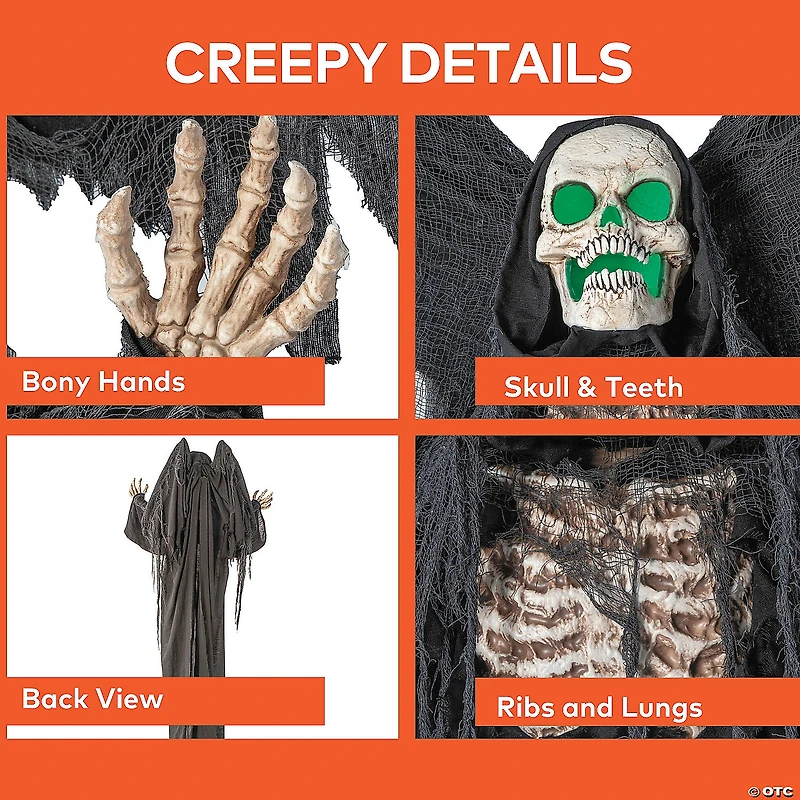 5 Ft. 6" Standing Skeleton Reaper with Animated Wings Halloween Decoration