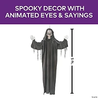 5 Ft. Animated Eyes Hanging Skeleton Reaper with Black Robe Halloween Decoration