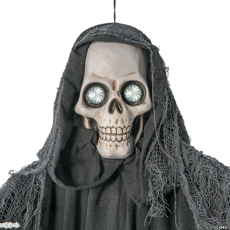 5 Ft. Animated Eyes Hanging Skeleton Reaper with Black Robe Halloween Decoration