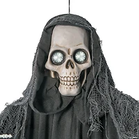 5 Ft. Animated Eyes Hanging Skeleton Reaper with Black Robe Halloween Decoration