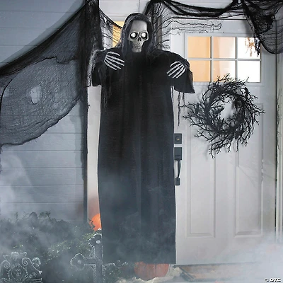 5 Ft. Animated Eyes Hanging Skeleton Reaper with Black Robe Halloween Decoration